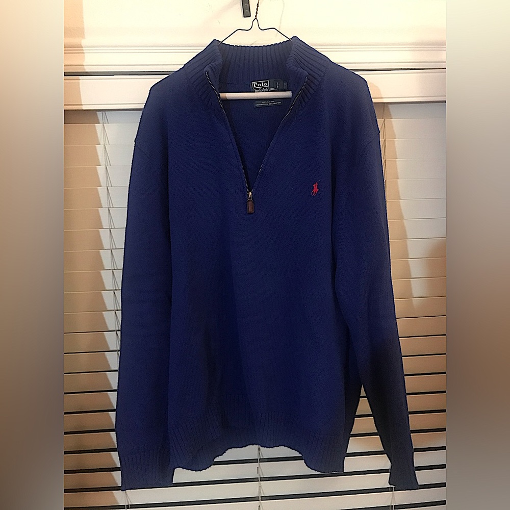 Mens Blue Quarter Zip Polo Sweater